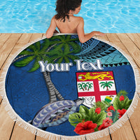 Personalised Fiji Independence Day Beach Blanket Fijian Coat of Arms Palm and Hibiscus Tapa Pattern LT03 - Polynesian Pride