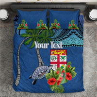 Personalised Fiji Independence Day Bedding Set Fijian Coat of Arms Palm and Hibiscus Tapa Pattern LT03 Blue - Polynesian Pride