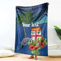 Personalised Fiji Independence Day Blanket Fijian Coat of Arms Palm and Hibiscus Tapa Pattern LT03 - Polynesian Pride