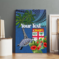 Personalised Fiji Independence Day Canvas Wall Art Fijian Coat of Arms Palm and Hibiscus Tapa Pattern LT03 - Polynesian Pride