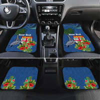 Personalised Fiji Independence Day Car Mats Fijian Coat of Arms Palm and Hibiscus Tapa Pattern LT03 Set 4pcs Blue - Polynesian Pride