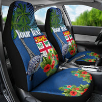 Personalised Fiji Independence Day Car Seat Cover Fijian Coat of Arms Palm and Hibiscus Tapa Pattern LT03 - Polynesian Pride