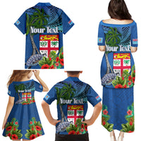 Personalised Fiji Independence Day Family Matching Puletasi and Hawaiian Shirt Fijian Coat of Arms Palm and Hibiscus Tapa Pattern LT03 - Polynesian Pride