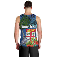 Personalised Fiji Independence Day Men Tank Top Fijian Coat of Arms Palm and Hibiscus Tapa Pattern LT03 - Polynesian Pride