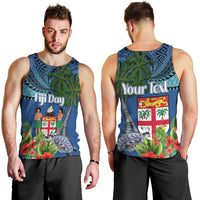 Personalised Fiji Independence Day Men Tank Top Fijian Coat of Arms Palm and Hibiscus Tapa Pattern LT03 - Polynesian Pride