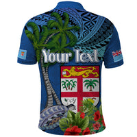 Personalised Fiji Independence Day Polo Shirt Fijian Coat of Arms Palm and Hibiscus Tapa Pattern LT03 - Polynesian Pride