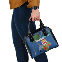 Personalised Fiji Independence Day Shoulder Handbag Fijian Coat of Arms Palm and Hibiscus Tapa Pattern LT03 - Polynesian Pride