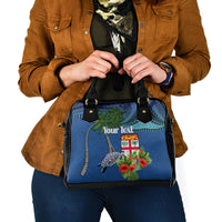 Personalised Fiji Independence Day Shoulder Handbag Fijian Coat of Arms Palm and Hibiscus Tapa Pattern LT03 - Polynesian Pride