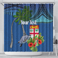 Personalised Fiji Independence Day Shower Curtain Fijian Coat of Arms Palm and Hibiscus Tapa Pattern LT03 - Polynesian Pride