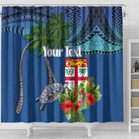 Personalised Fiji Independence Day Shower Curtain Fijian Coat of Arms Palm and Hibiscus Tapa Pattern LT03 - Polynesian Pride