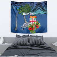 Personalised Fiji Independence Day Tapestry Fijian Coat of Arms Palm and Hibiscus Tapa Pattern LT03 - Polynesian Pride
