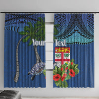 Personalised Fiji Independence Day Window Curtain Fijian Coat of Arms Palm and Hibiscus Tapa Pattern LT03 With Hooks Blue - Polynesian Pride
