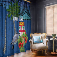 Personalised Fiji Independence Day Window Curtain Fijian Coat of Arms Palm and Hibiscus Tapa Pattern LT03 - Polynesian Pride