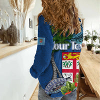 Personalised Fiji Independence Day Women Casual Shirt Fijian Coat of Arms Palm and Hibiscus Tapa Pattern LT03 - Polynesian Pride