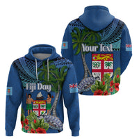 Personalised Fiji Independence Day Zip Hoodie Fijian Coat of Arms Palm and Hibiscus Tapa Pattern LT03 - Polynesian Pride