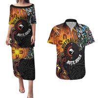 New Zealand and Australia Together Couples Matching Puletasi and Hawaiian Shirt Maori Tattoo Paua Shell mix Aboriginal Pattern LT03 Black - Polynesian Pride
