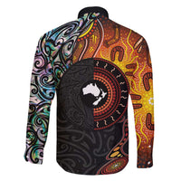 New Zealand and Australia Together Family Matching Off Shoulder Maxi Dress and Hawaiian Shirt Maori Tattoo Paua Shell mix Aboriginal Pattern LT03 - Polynesian Pride