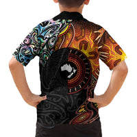 New Zealand and Australia Together Family Matching Puletasi and Hawaiian Shirt Maori Tattoo Paua Shell mix Aboriginal Pattern LT03 - Polynesian Pride