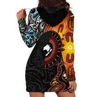 New Zealand and Australia Together Hoodie Dress Maori Tattoo Paua Shell mix Aboriginal Pattern LT03 - Polynesian Pride