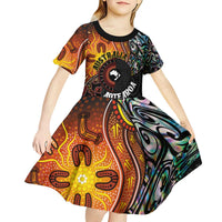 New Zealand and Australia Together Kid Short Sleeve Dress Maori Tattoo Paua Shell mix Aboriginal Pattern LT03 - Polynesian Pride