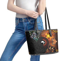 New Zealand and Australia Together Leather Tote Bag Maori Tattoo Paua Shell mix Aboriginal Pattern