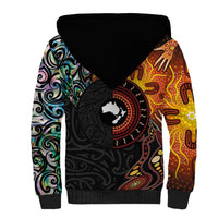 New Zealand and Australia Together Sherpa Hoodie Maori Tattoo Paua Shell mix Aboriginal Pattern LT03 - Polynesian Pride