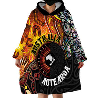 New Zealand and Australia Together Wearable Blanket Hoodie Maori Tattoo Paua Shell mix Aboriginal Pattern LT03 - Polynesian Pride
