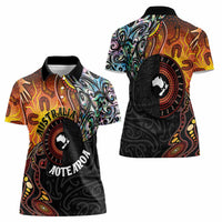 New Zealand and Australia Together Women Polo Shirt Maori Tattoo Paua Shell mix Aboriginal Pattern LT03 - Polynesian Pride