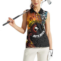 New Zealand and Australia Together Women Sleeveless Polo Shirt Maori Tattoo Paua Shell mix Aboriginal Pattern LT03 - Polynesian Pride