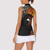 New Zealand and Australia Together Women Sleeveless Polo Shirt Maori Tattoo Paua Shell mix Aboriginal Pattern LT03 - Polynesian Pride