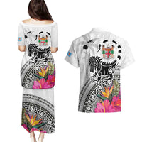 Fiji Iguana Couples Matching Puletasi and Hawaiian Shirt Tapa Tribal Tattoo and Hibiscus LT03 - Polynesian Pride