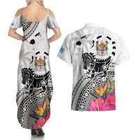 Fiji Iguana Couples Matching Summer Maxi Dress and Hawaiian Shirt Tapa Tribal Tattoo and Hibiscus LT03 - Polynesian Pride