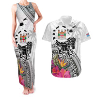 Fiji Iguana Couples Matching Tank Maxi Dress and Hawaiian Shirt Tapa Tribal Tattoo and Hibiscus LT03 White - Polynesian Pride