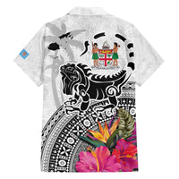 Fiji Iguana Family Matching Off The Shoulder Long Sleeve Dress and Hawaiian Shirt Tapa Tribal Tattoo and Hibiscus LT03 - Polynesian Pride