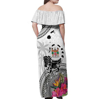 Fiji Iguana Family Matching Off Shoulder Maxi Dress and Hawaiian Shirt Tapa Tribal Tattoo and Hibiscus LT03 - Polynesian Pride