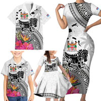 Fiji Iguana Family Matching Short Sleeve Bodycon Dress and Hawaiian Shirt Tapa Tribal Tattoo and Hibiscus LT03 - Polynesian Pride