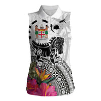 Fiji Iguana Women Sleeveless Polo Shirt Tapa Tribal Tattoo and Hibiscus LT03 Female White - Polynesian Pride