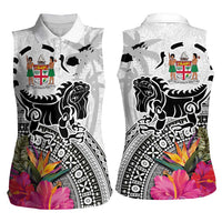 Fiji Iguana Women Sleeveless Polo Shirt Tapa Tribal Tattoo and Hibiscus LT03 - Polynesian Pride
