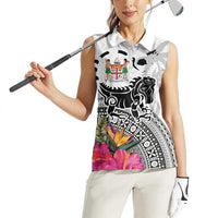 Fiji Iguana Women Sleeveless Polo Shirt Tapa Tribal Tattoo and Hibiscus LT03 - Polynesian Pride