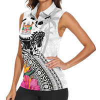 Fiji Iguana Women Sleeveless Polo Shirt Tapa Tribal Tattoo and Hibiscus LT03 - Polynesian Pride
