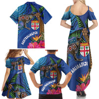 Fiji and Australia Together Family Matching Summer Maxi Dress and Hawaiian Shirt Aboriginal Kangaroo and Tapa Tribal Hibiscus LT03 - Polynesian Pride