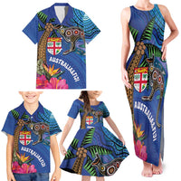 Fiji and Australia Together Family Matching Tank Maxi Dress and Hawaiian Shirt Aboriginal Kangaroo and Tapa Tribal Hibiscus LT03 - Polynesian Pride