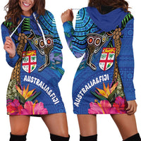 Fiji and Australia Together Hoodie Dress Aboriginal Kangaroo and Tapa Tribal Hibiscus LT03 - Polynesian Pride
