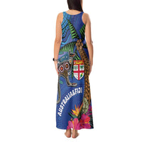 Fiji and Australia Together Tank Maxi Dress Aboriginal Kangaroo and Tapa Tribal Hibiscus LT03 - Polynesian Pride