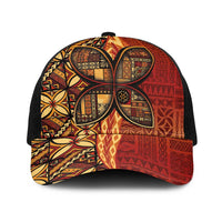 Samoan Pacific Tribal Flower Geometric Art Tattoos Baseball Net Cap Siapo Pattern Flame Sunset - Polynesian Pride