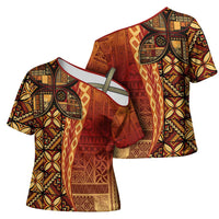 Samoan Pacific Tribal Flower Geometric Art Tattoos Cross Shoulder Shirt Siapo Pattern Flame Sunset - Polynesian Pride
