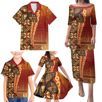 Samoan Pacific Tribal Flower Geometric Art Tattoos Family Matching Puletasi and Hawaiian Shirt Siapo Pattern Flame Sunset LT03 - Polynesian Pride