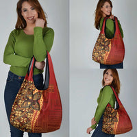 Samoan Pacific Tribal Flower Geometric Art Tattoos Grocery Bag Siapo Pattern Flame Sunset - Polynesian Pride