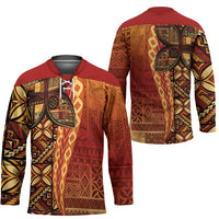 Samoan Pacific Tribal Flower Geometric Art Tattoos Hockey Jersey Siapo Pattern Flame Sunset - Polynesian Pride