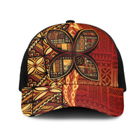 Samoan Pacific Tribal Flower Geometric Art Tattoos Mesh Trucker Cap Siapo Pattern Flame Sunset - Polynesian Pride